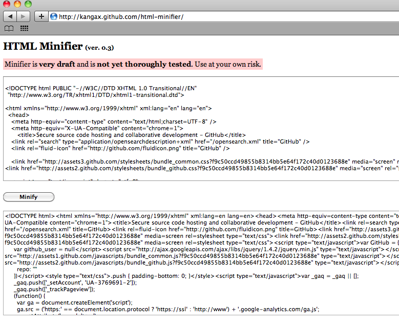 Screenshot of HTMLMinifier